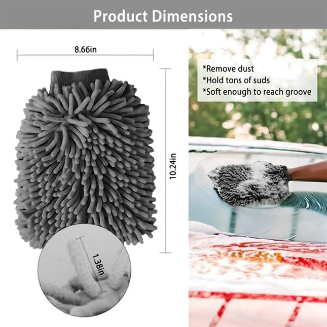 WASH&WHIPS Chenille Premium Scratch-Free Microfiber Lint-Free Blue Wash Mitt 8" x 10"in & Black Pitstop Particle Interceptor
