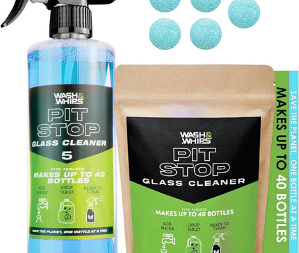 WASH&WHIPS Pit Stop Glass Cleaner / All Surface Cleaner Refill Tablets (Makes 5 Gallons)