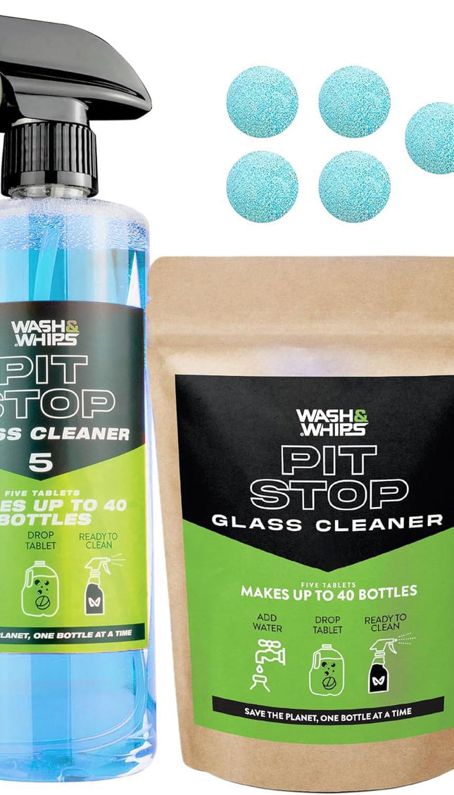 WASH&WHIPS Pit Stop Glass Cleaner / All Surface Cleaner Refill Tablets (Makes 5 Gallons)