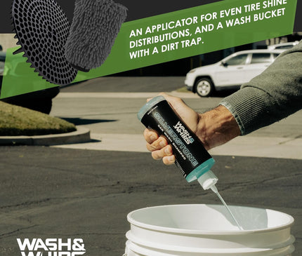 WASH & WHIPS Car Wash Kit - 3-Gallon Bucket with Particle Interceptor Trap, Shampoo, Chenille Mitt & Microfiber Soft Towel, 5pcs