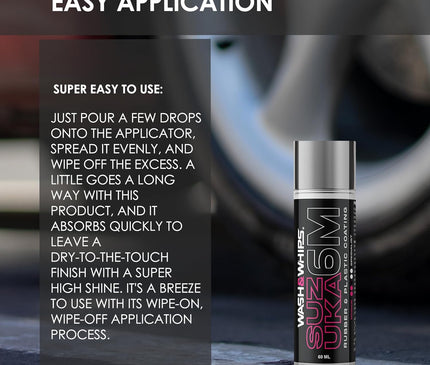 WASH&WHIPS Suzuka 6M Rubber & Plastic Coating for Cars, Restores and Brings Back Black - Concentrated Formula Non-Greasy, 60ml