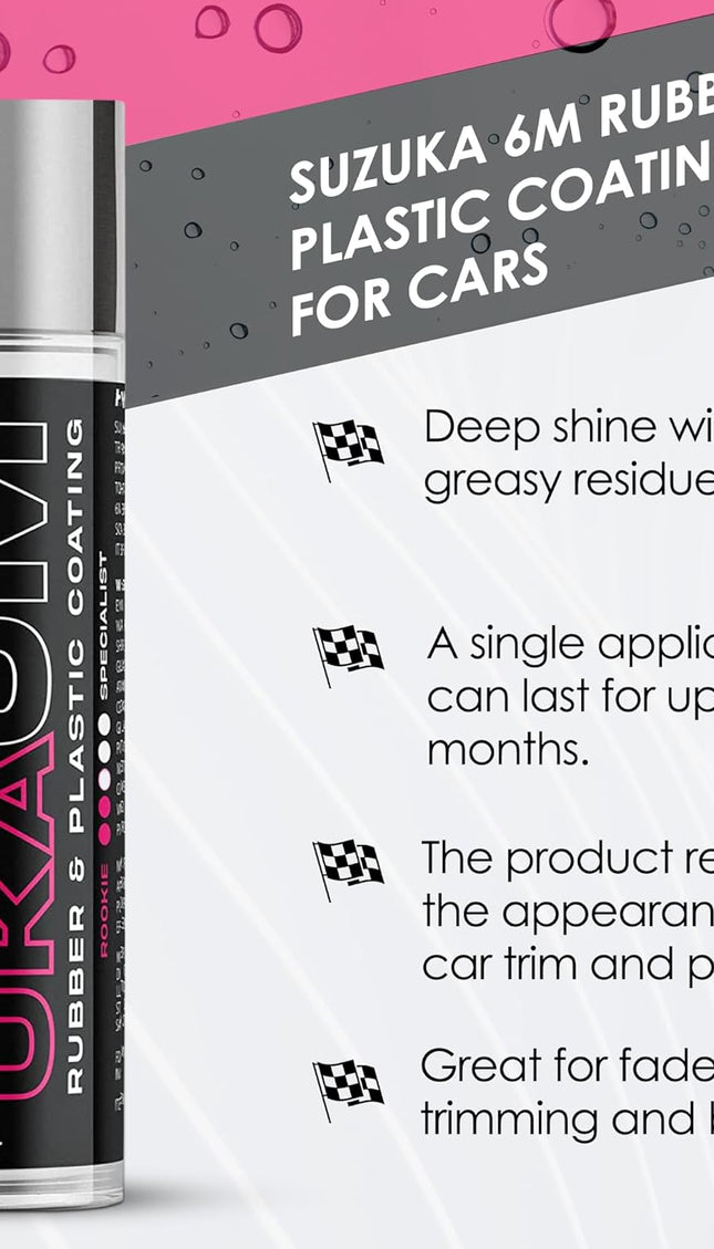 WASH&WHIPS Suzuka 6M Rubber & Plastic Coating for Cars, Restores and Brings Back Black - Concentrated Formula Non-Greasy, 60ml