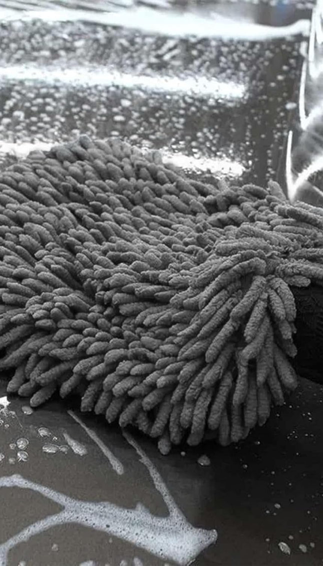 WASH&WHIPS Chenille Premium Scratch-Free Microfiber Lint-Free Blue Wash Mitt 8" x 10"in & Black Pitstop Particle Interceptor