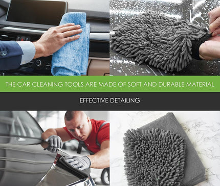 WASH & WHIPS Car Wash Kit - 3-Gallon Bucket with Particle Interceptor Trap, Shampoo, Chenille Mitt & Microfiber Soft Towel, 5pcs