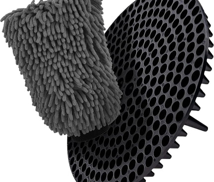 WASH&WHIPS Chenille Premium Scratch-Free Microfiber Lint-Free Blue Wash Mitt 8" x 10"in & Black Pitstop Particle Interceptor