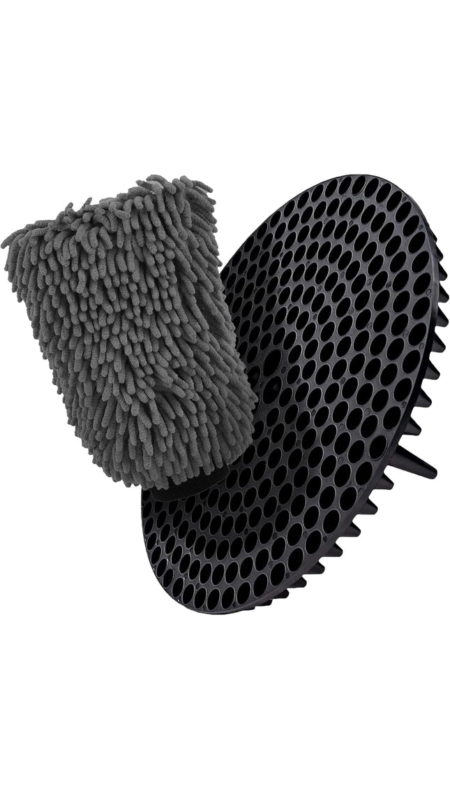WASH&WHIPS Chenille Premium Scratch-Free Microfiber Lint-Free Blue Wash Mitt 8" x 10"in & Black Pitstop Particle Interceptor