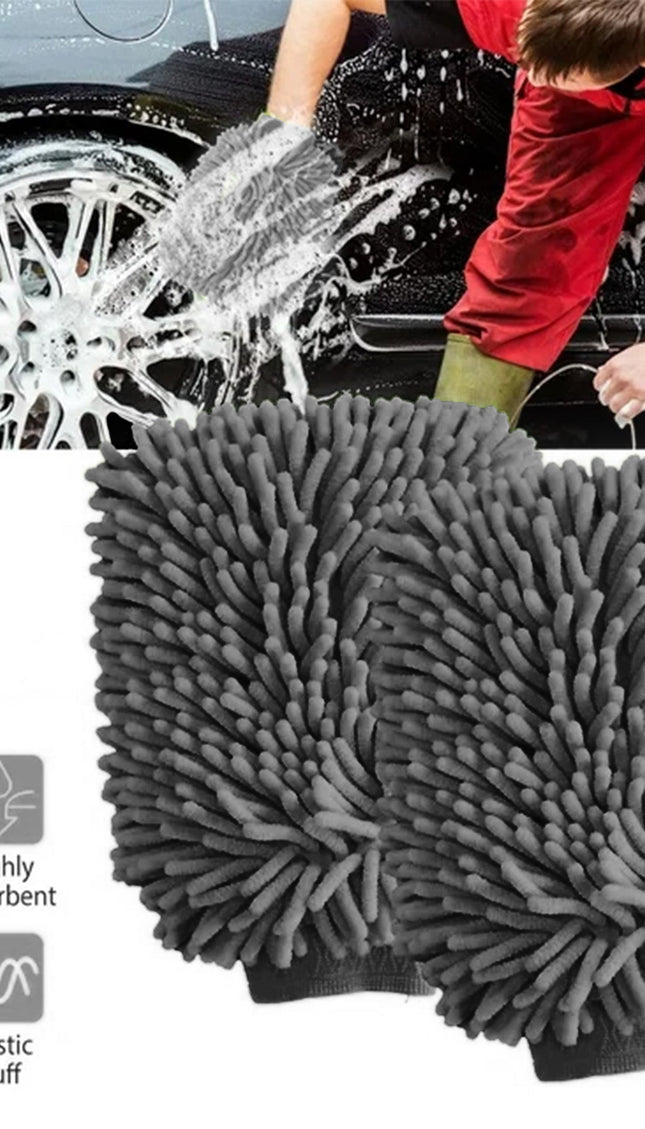 WASH&WHIPS Microfiber Chenille Car Cleaning Mitt - 2pk
