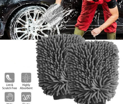WASH&WHIPS Microfiber Chenille Car Cleaning Mitt - 2pk