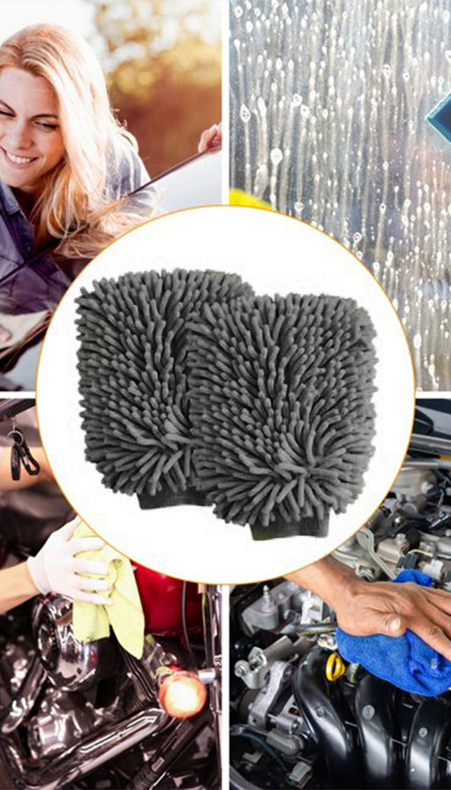WASH&WHIPS Microfiber Chenille Car Cleaning Mitt - 2pk
