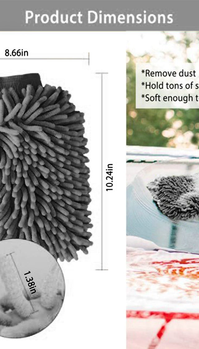 WASH&WHIPS Microfiber Chenille Car Cleaning Mitt - 2pk