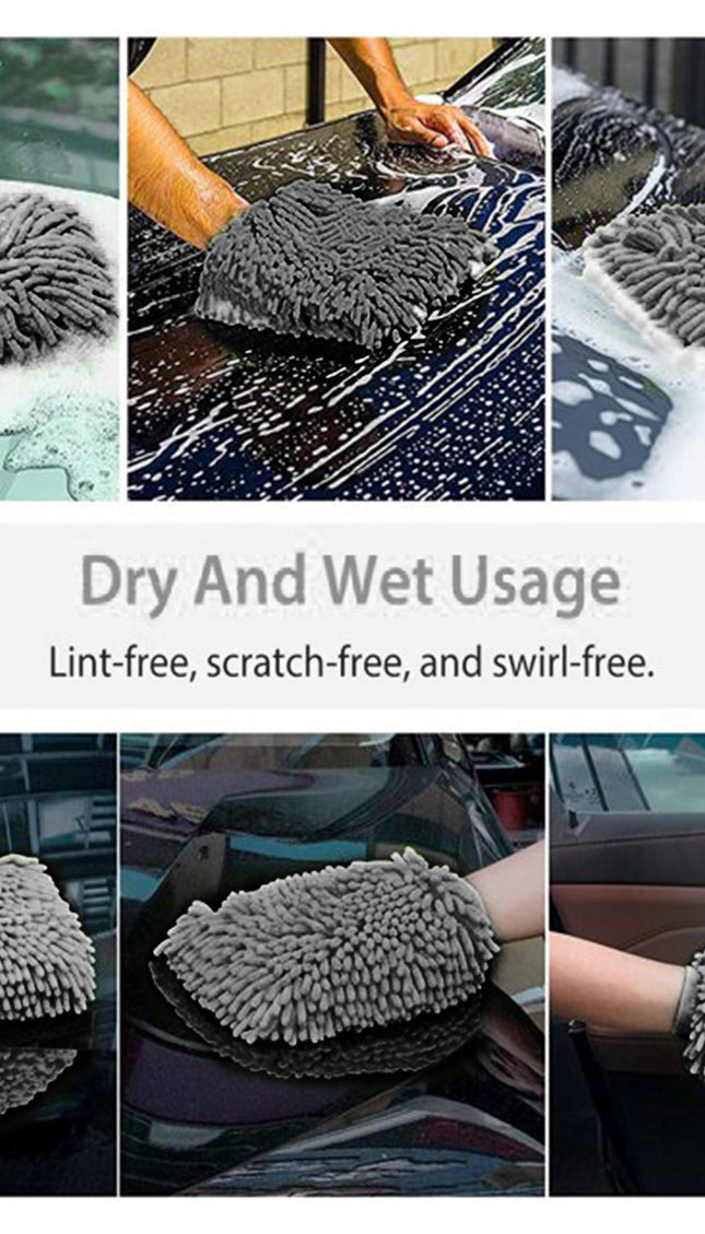 WASH&WHIPS Microfiber Chenille Car Cleaning Mitt - 2pk
