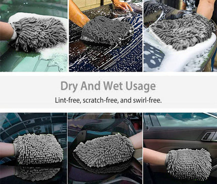 WASH&WHIPS Microfiber Chenille Car Cleaning Mitt - 2pk