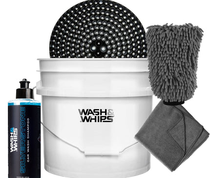 WASH & WHIPS Car Wash Kit - 3-Gallon Bucket with Particle Interceptor Trap, Shampoo, Chenille Mitt & Microfiber Soft Towel, 5pcs