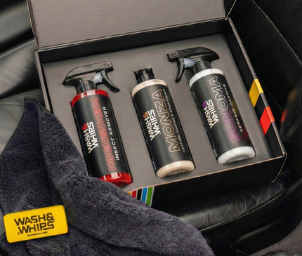 WASH&WHIPS MotoPro Motorcycle Detailing Kit - Bug Remover, Leather Care, Ceramic Spray