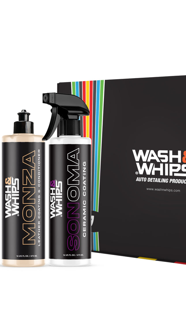 WASH&WHIPS MotoPro Motorcycle Detailing Kit - Bug Remover, Leather Care, Ceramic Spray